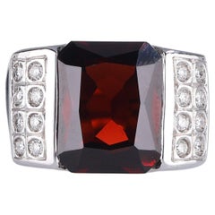 18kt White Gold Band Ring with Rectangular Garnet and Diamond Accents