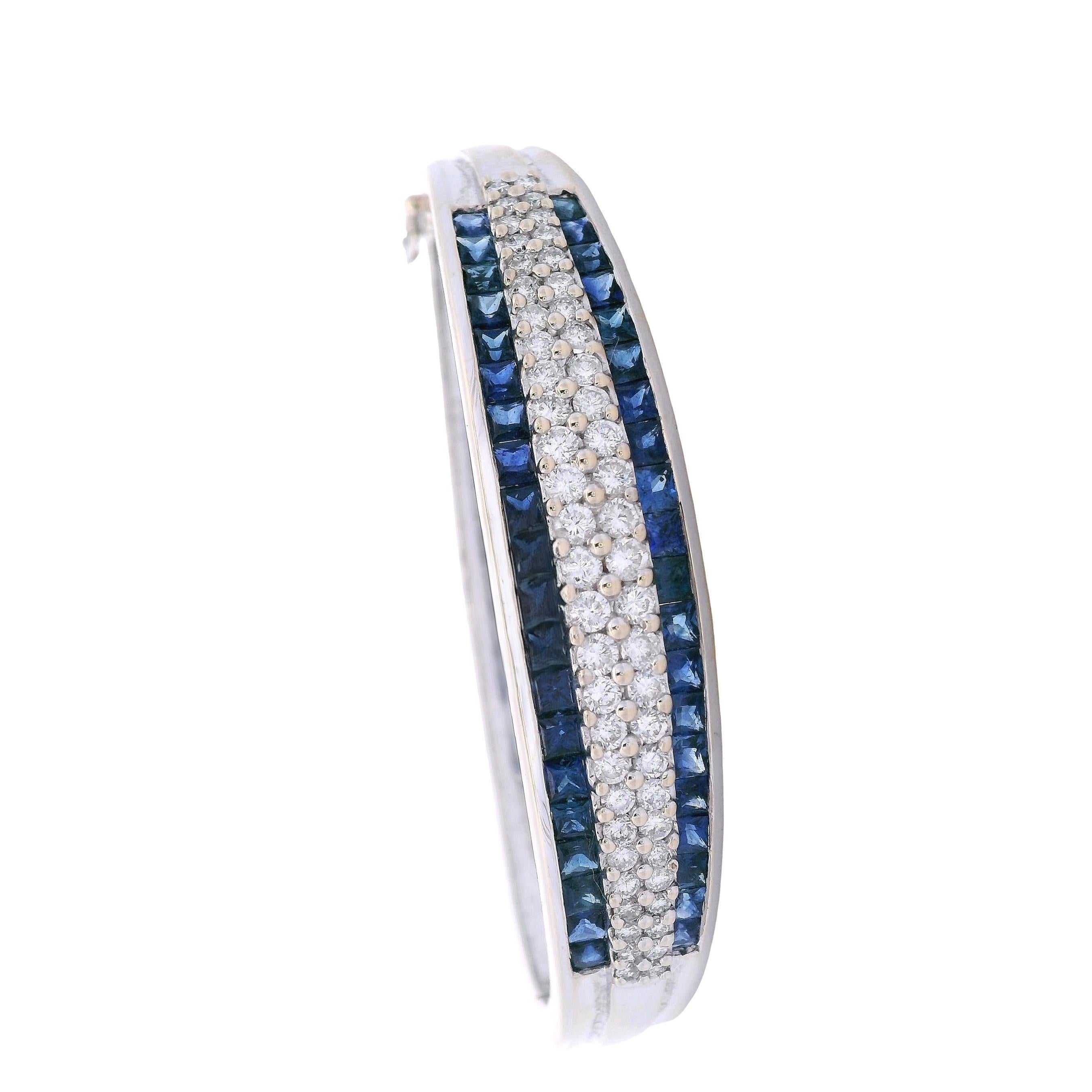 18kt White Gold Bangle Bracelet with 7.05 CTW in Blue Sapphires and Diamonds