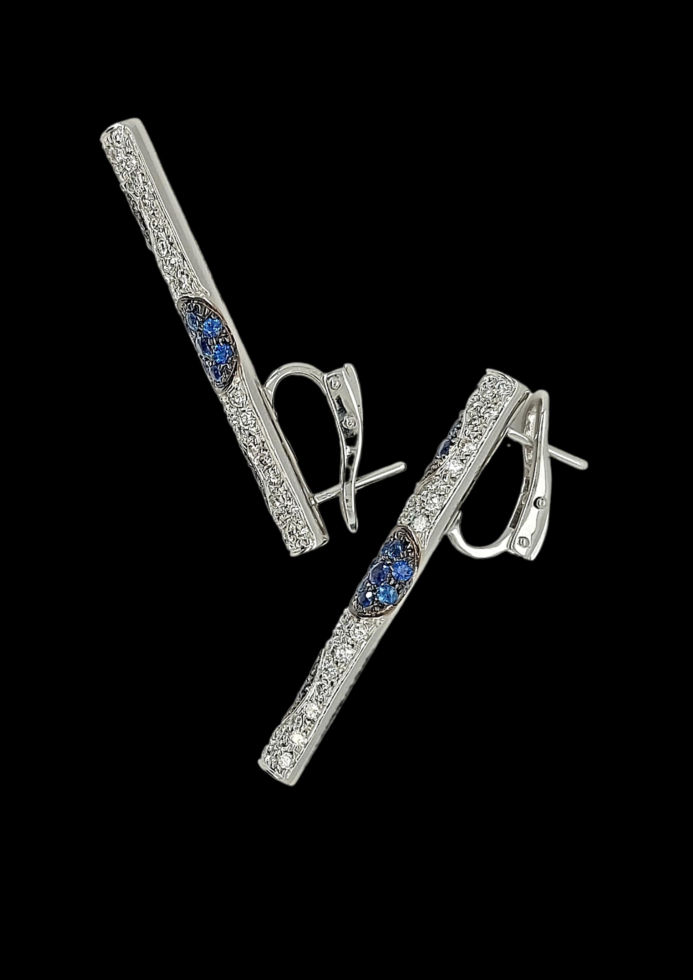 18kt White Gold Bar Earrings with 2.04ct White and 2ct sapphires For Sale 4