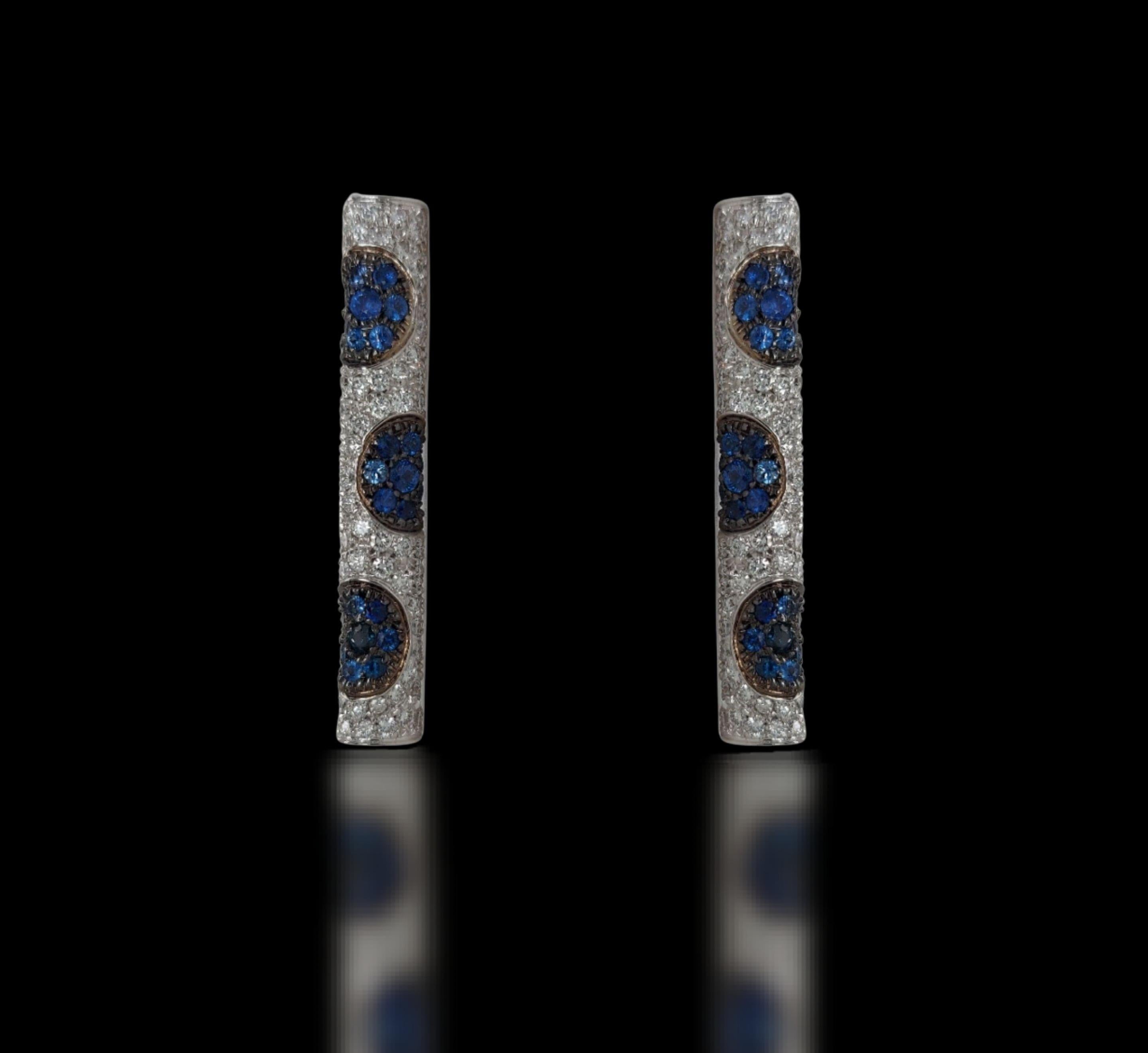 18kt White Gold Bar Earrings with 2.04ct White and 2ct sapphires, Can be purchased with a matching Necklace

Diamonds: Brilliant cut diamonds together 2.04ct 

Sapphires: Brilliant cut sapphires together 2ct

Materials: 18kt white