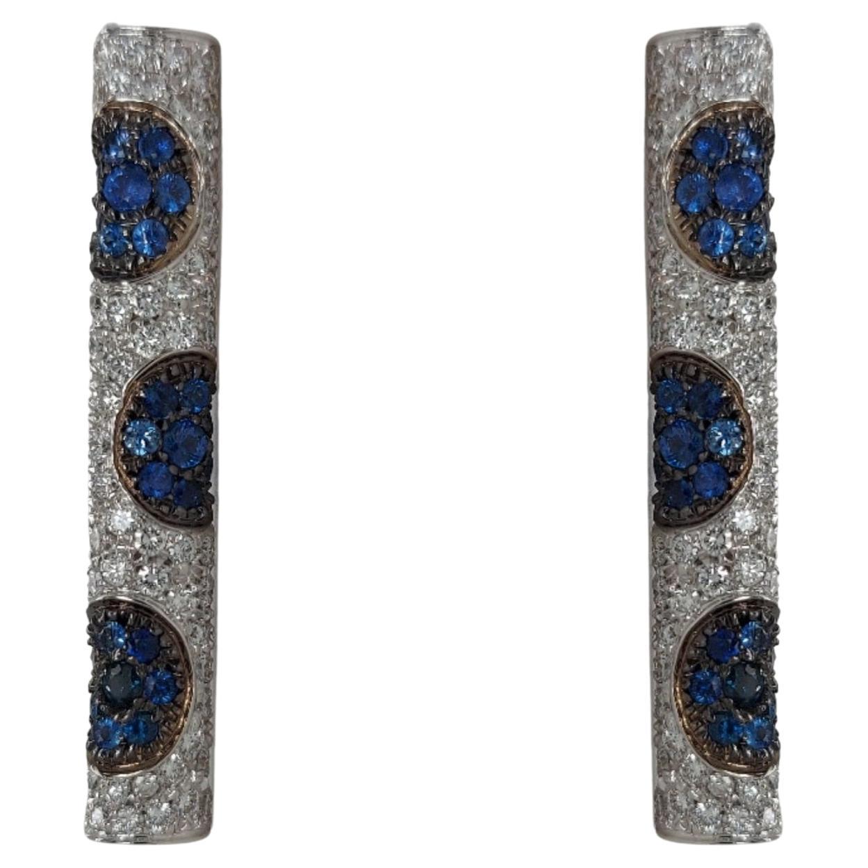 Artisan 18kt White Gold Bar Earrings with 2.04ct White and 2ct sapphires For Sale