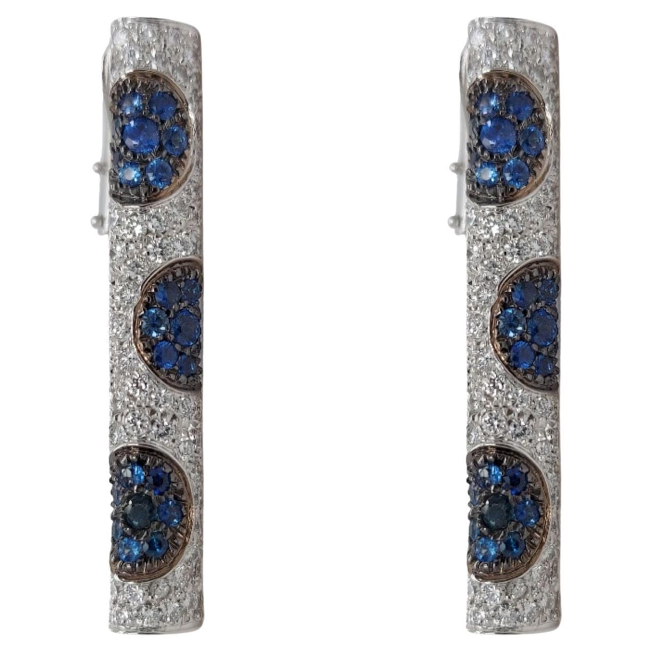 Brilliant Cut 18kt White Gold Bar Earrings with 2.04ct White and 2ct sapphires For Sale