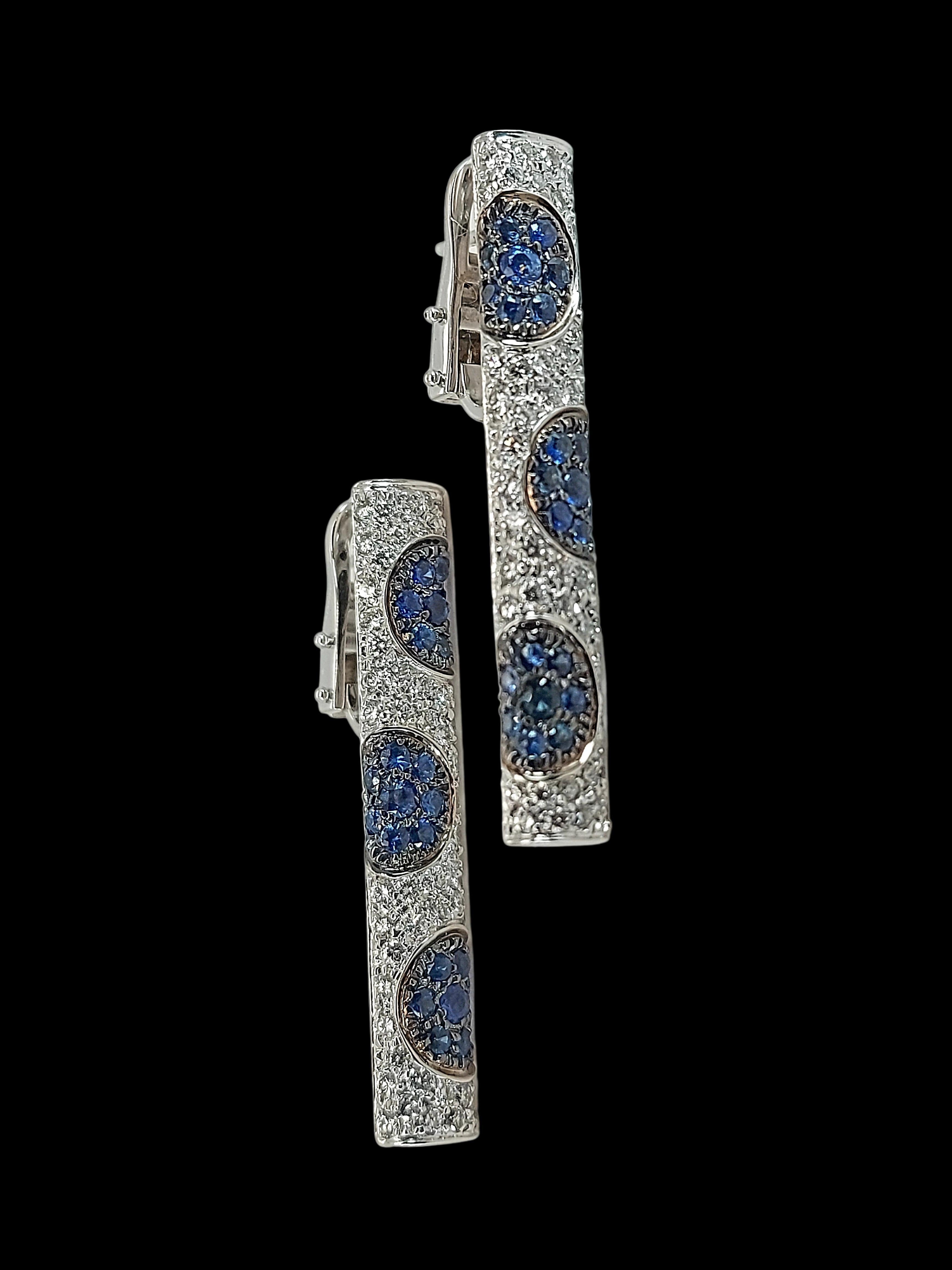 18kt White Gold Bar Earrings with 2.04ct White and 2ct sapphires For Sale 1