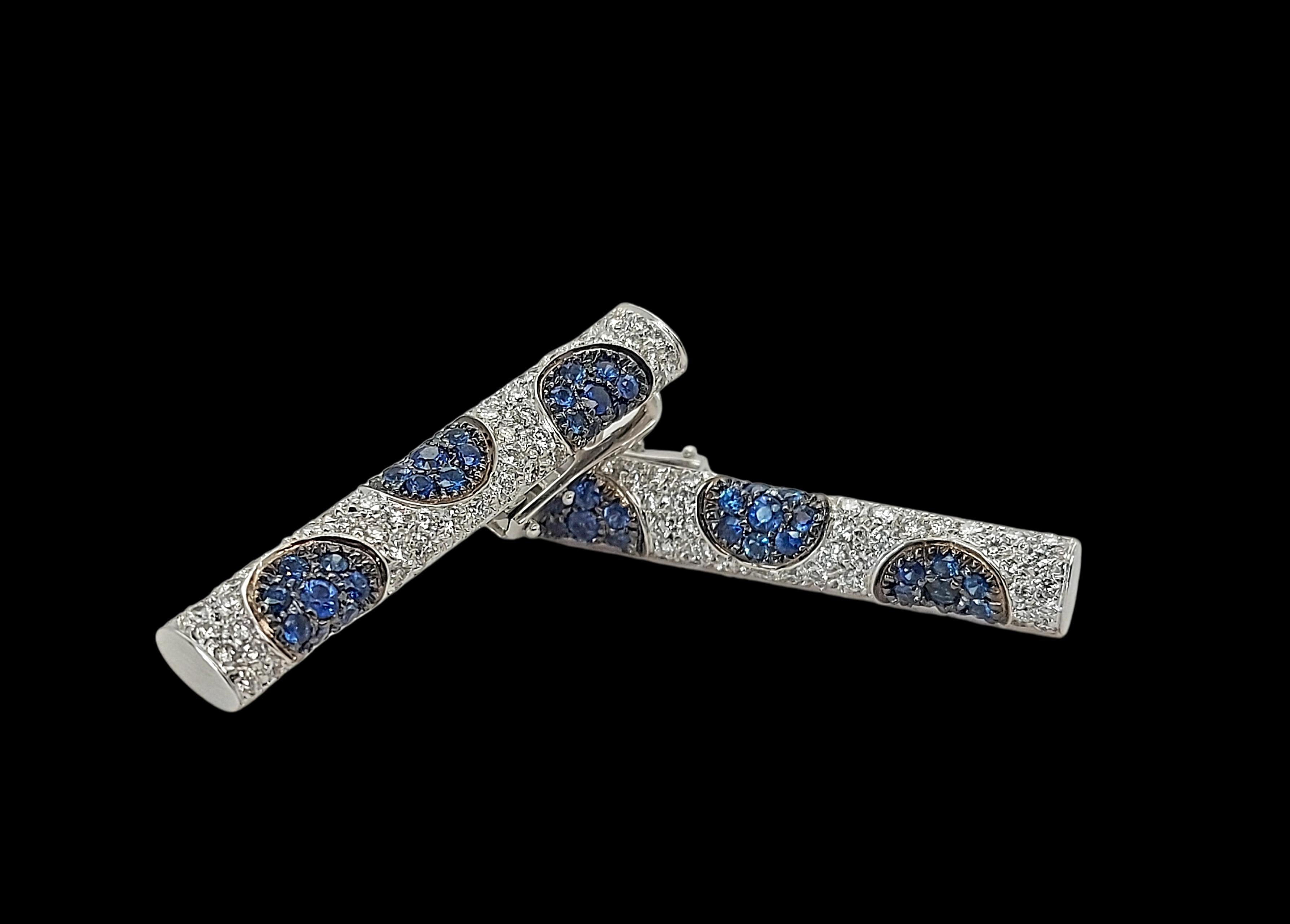 18kt White Gold Bar Earrings with 2.04ct White and 2ct sapphires For Sale 2