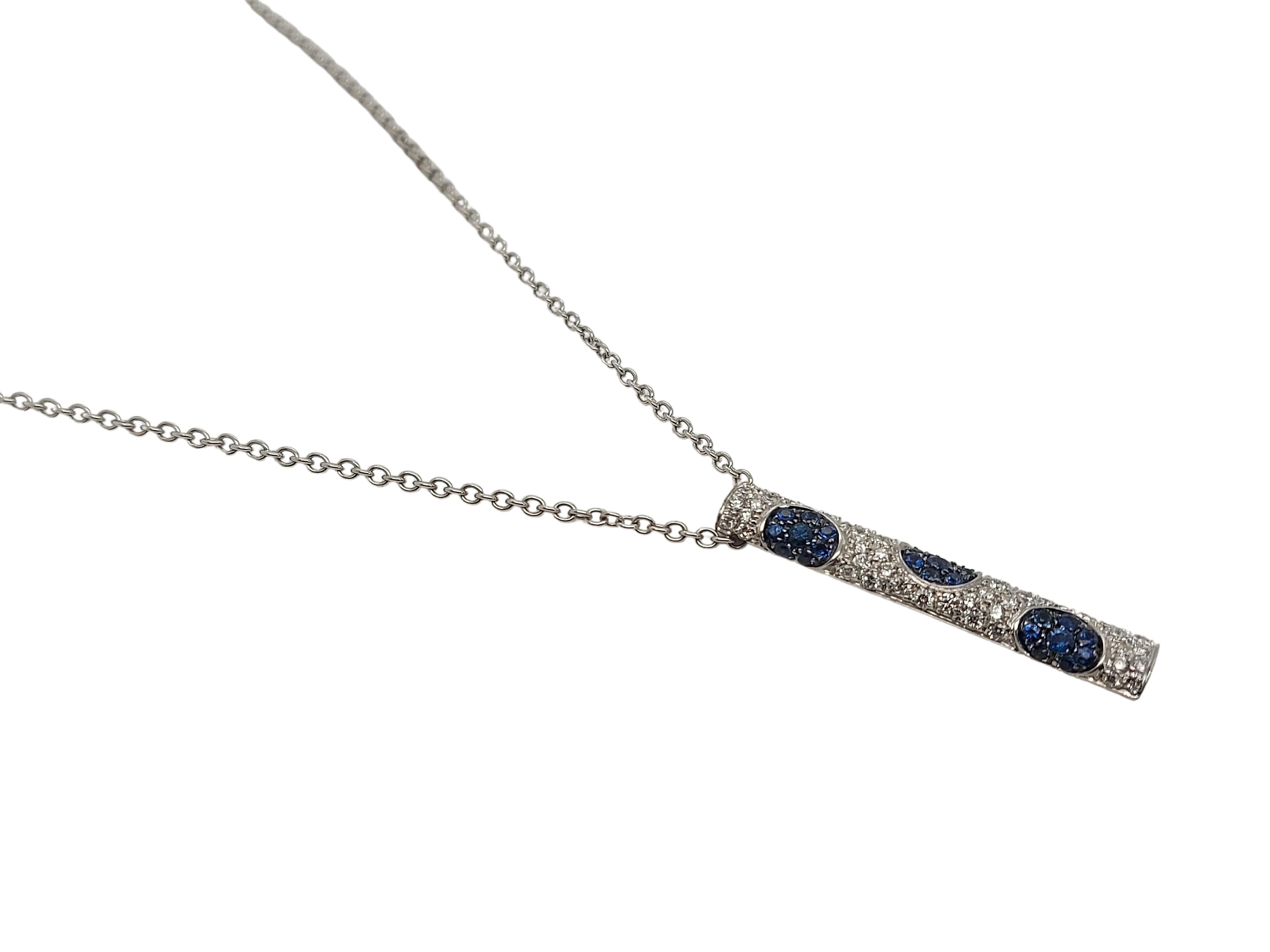 18kt White Gold Bar Necklace With 1ct Diamonds and 0.57ct Sapphires   For Sale 4