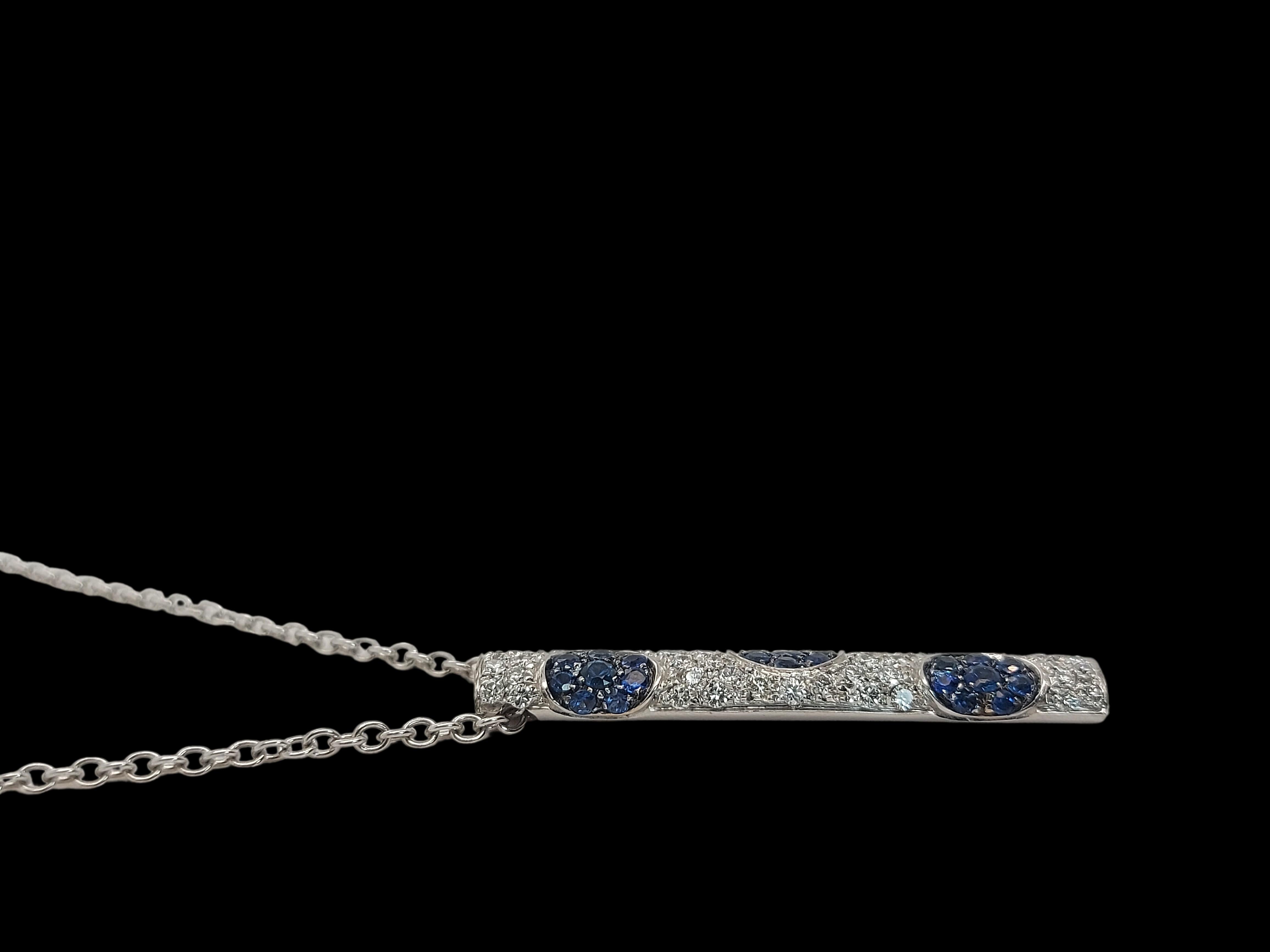 18kt White Gold Bar Necklace With 1ct Diamonds and 0.57ct Sapphires   For Sale 5