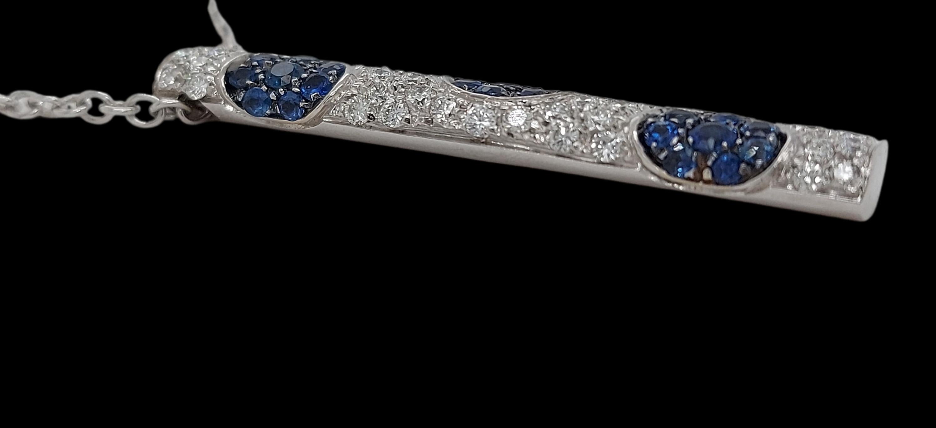 18kt White Gold Bar Necklace With 1ct Diamonds and 0.57ct Sapphires   For Sale 8
