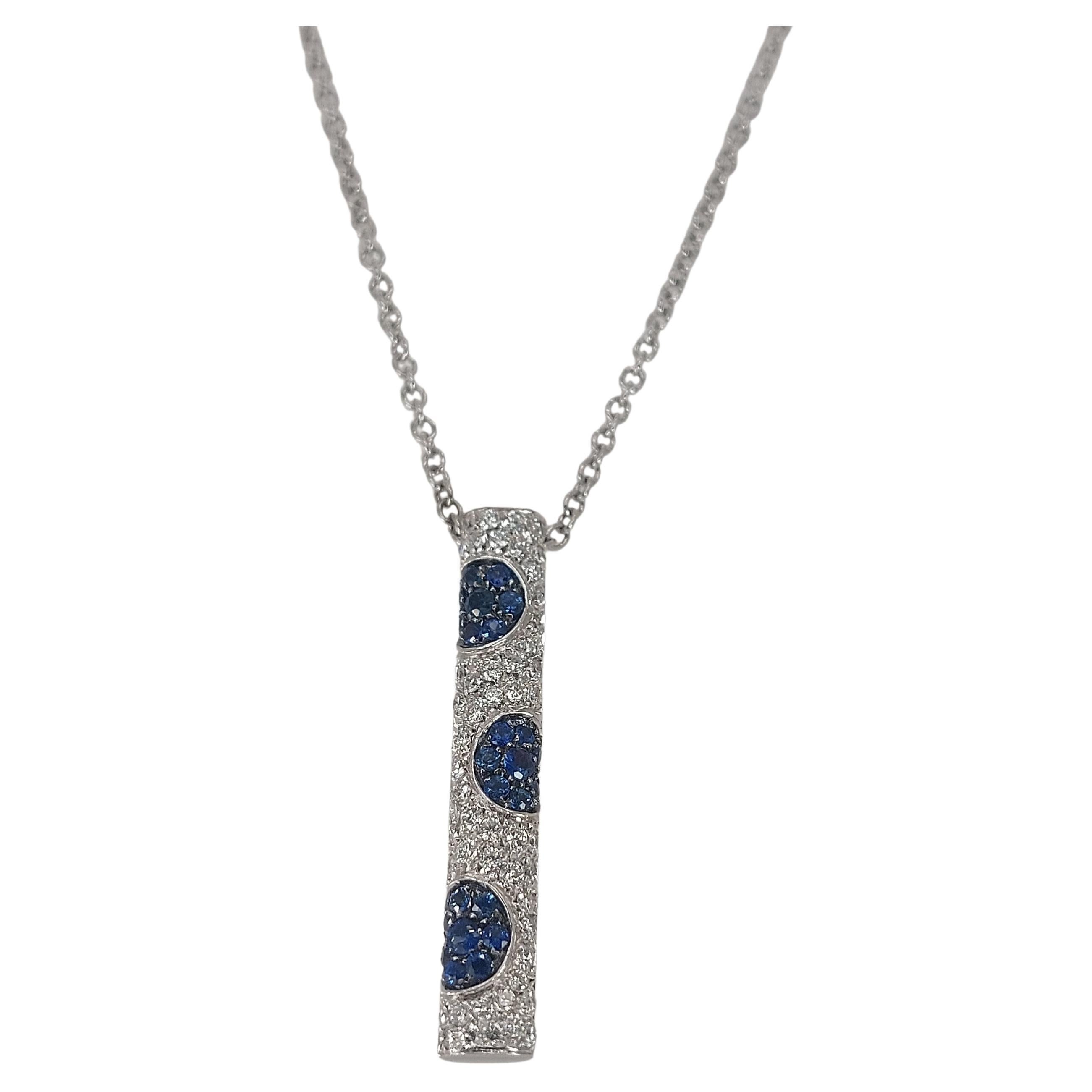 18kt White Gold Bar Necklace With 1ct Diamonds and 0.57ct Sapphires   For Sale
