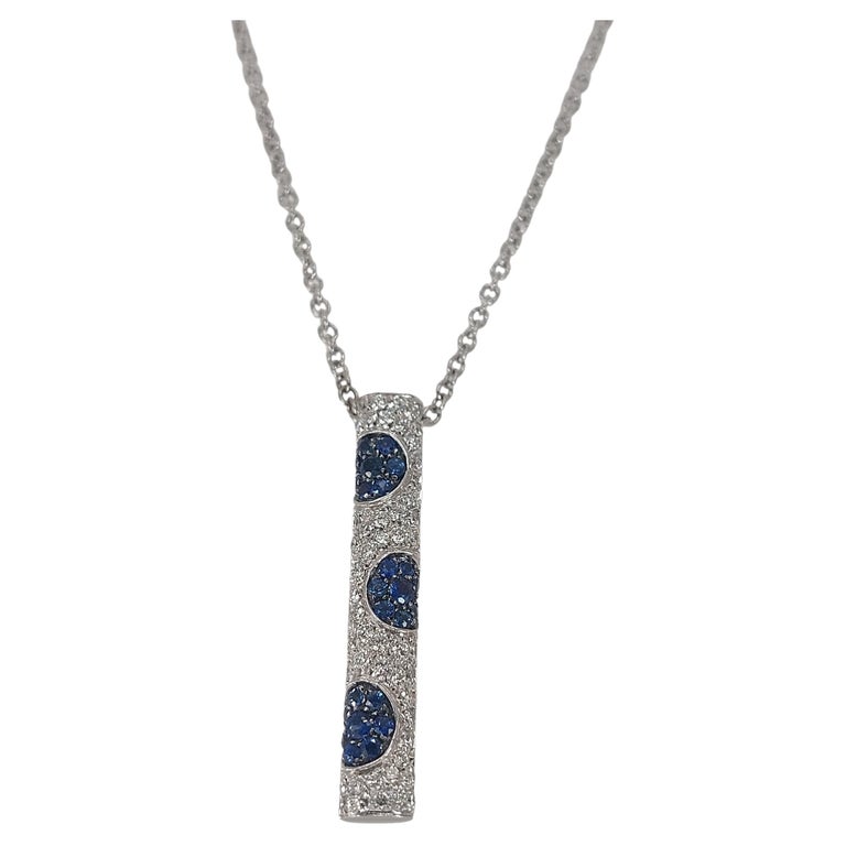 18kt White Gold Bar Necklace With 1ct Diamonds and 0.57ct Sapphires For