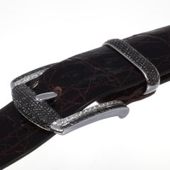 18Kt White Gold Belt Buckle White and Black Diamonds 6.36 ct Made in Italy Gift