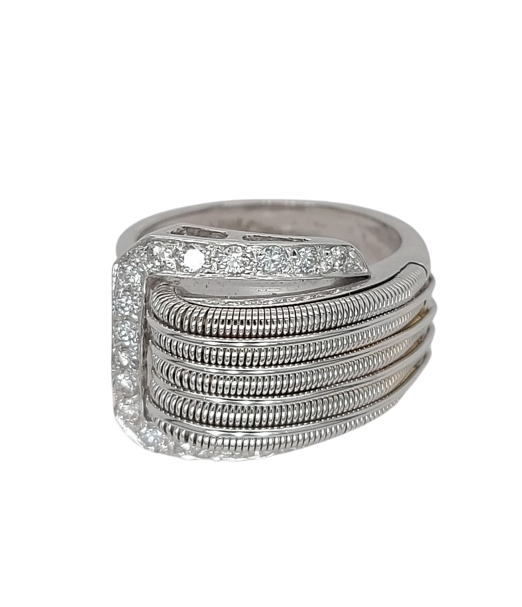Women's or Men's 18kt White Gold Belt Style Ring with 0.72ct Brilliant Cut Diamonds For Sale