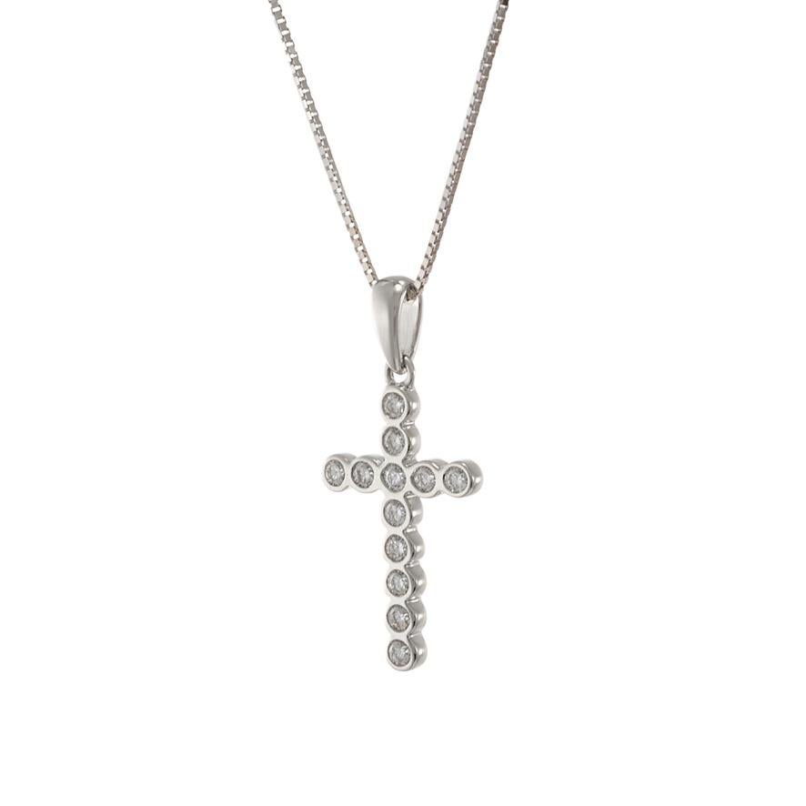 Moderne Pendentif croix en or blanc 18KT serti de diamants en vente