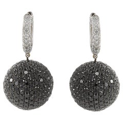 Boucles d'oreilles Ball and Ball Ball en or blanc 18KT avec diamants noirs et blancs
