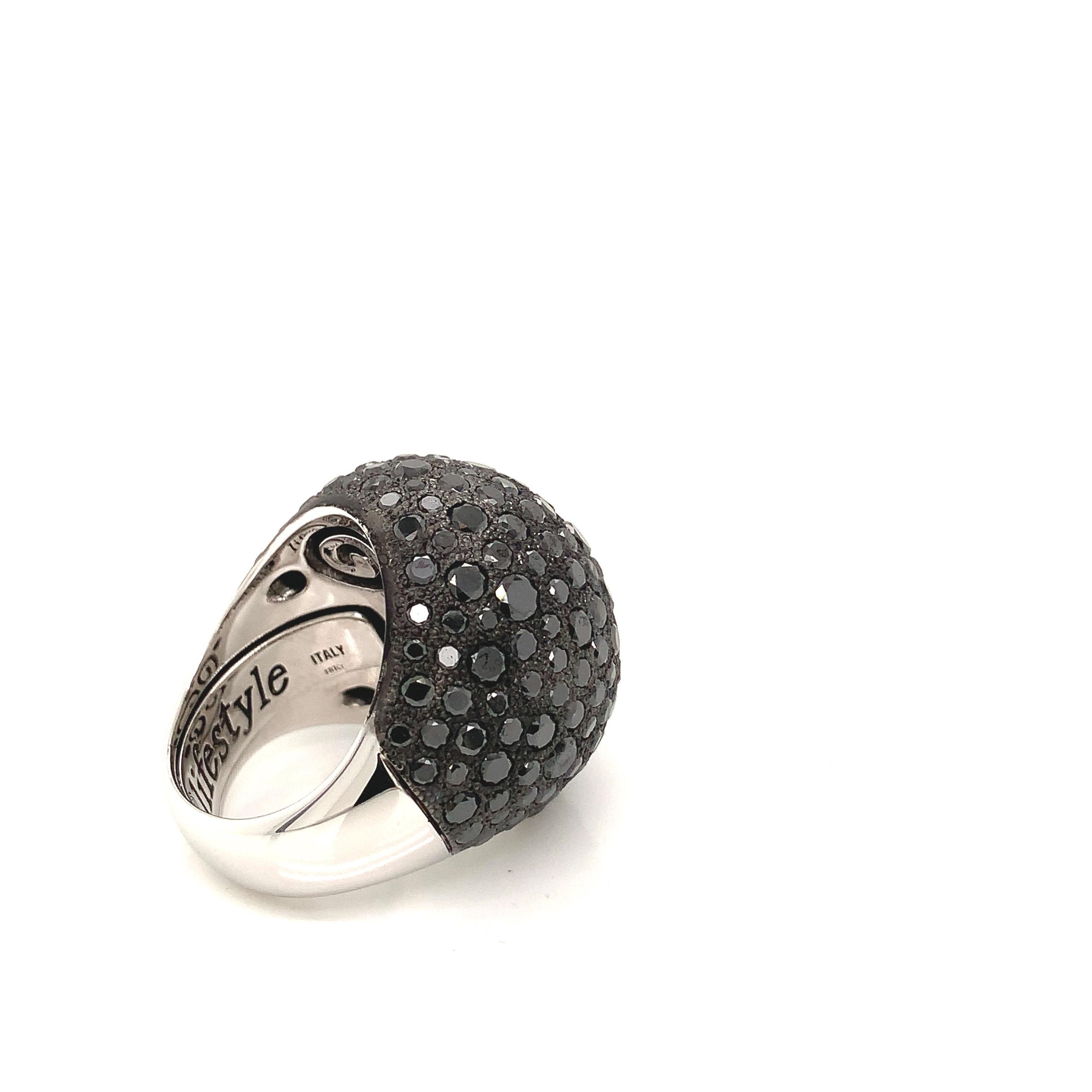 18Kt White Gold Black Diamond Garavelli Ring In New Condition For Sale In Valenza, IT