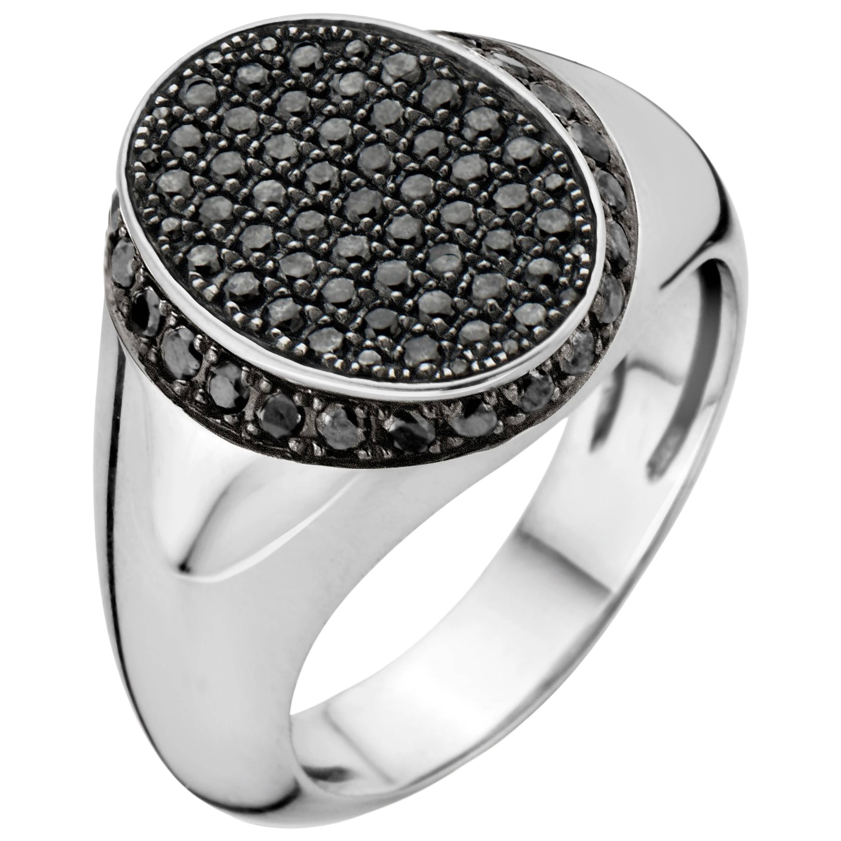 18kt White Gold & Black Diamond Signet Ring For Sale