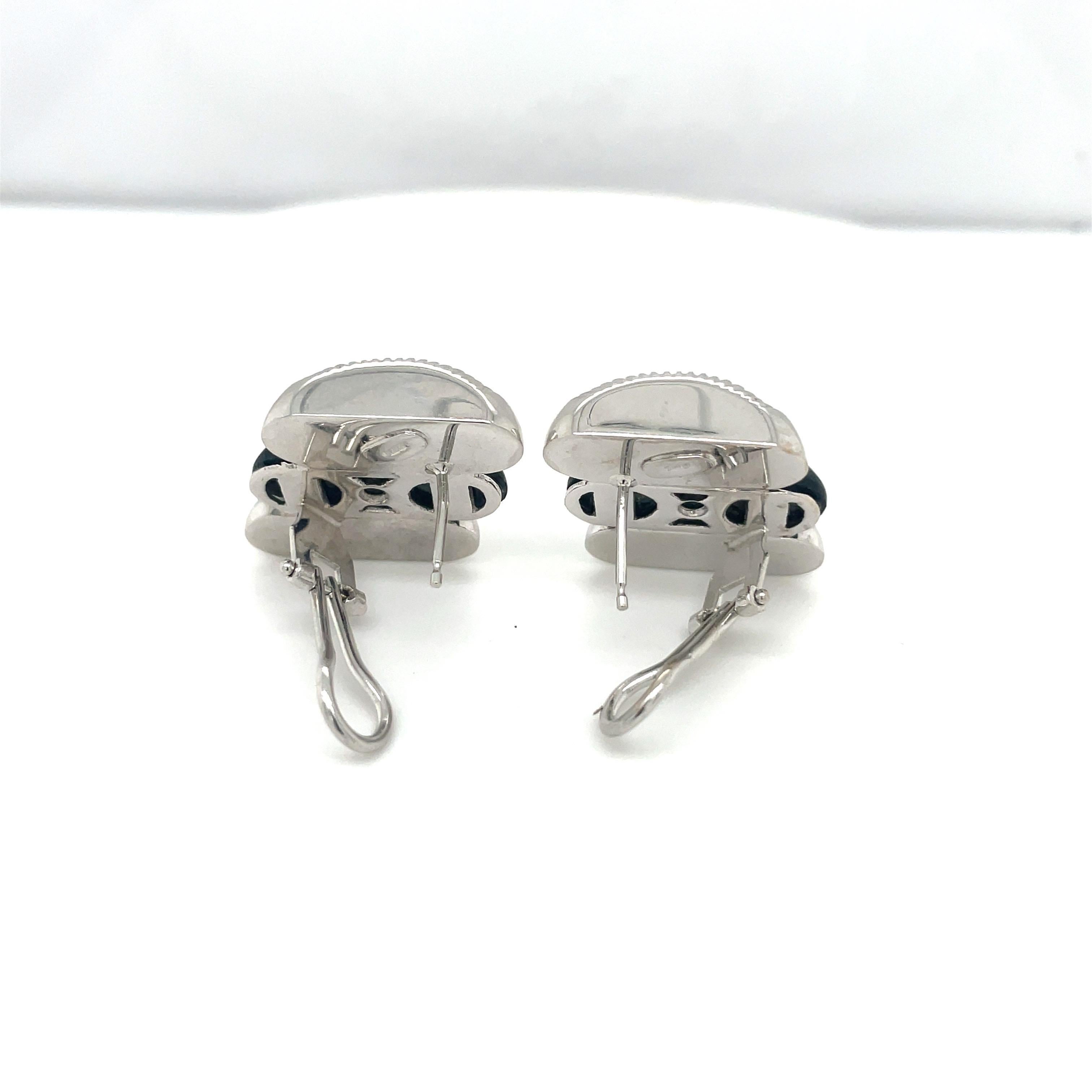 Cabochon 18KT White Gold & Black Onyx Earrings For Sale