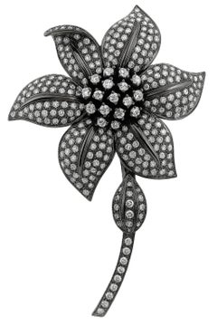 18kt White Gold Black Rhodium Diamond Flower Pin