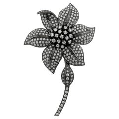 18kt White Gold Black Rhodium Diamond Flower Pin