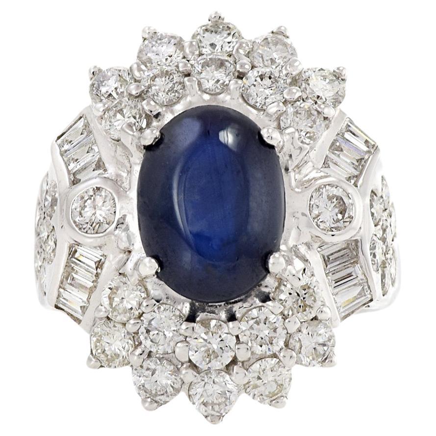 18KT White Gold Blue Sapphire And Diamond Cocktail Ring