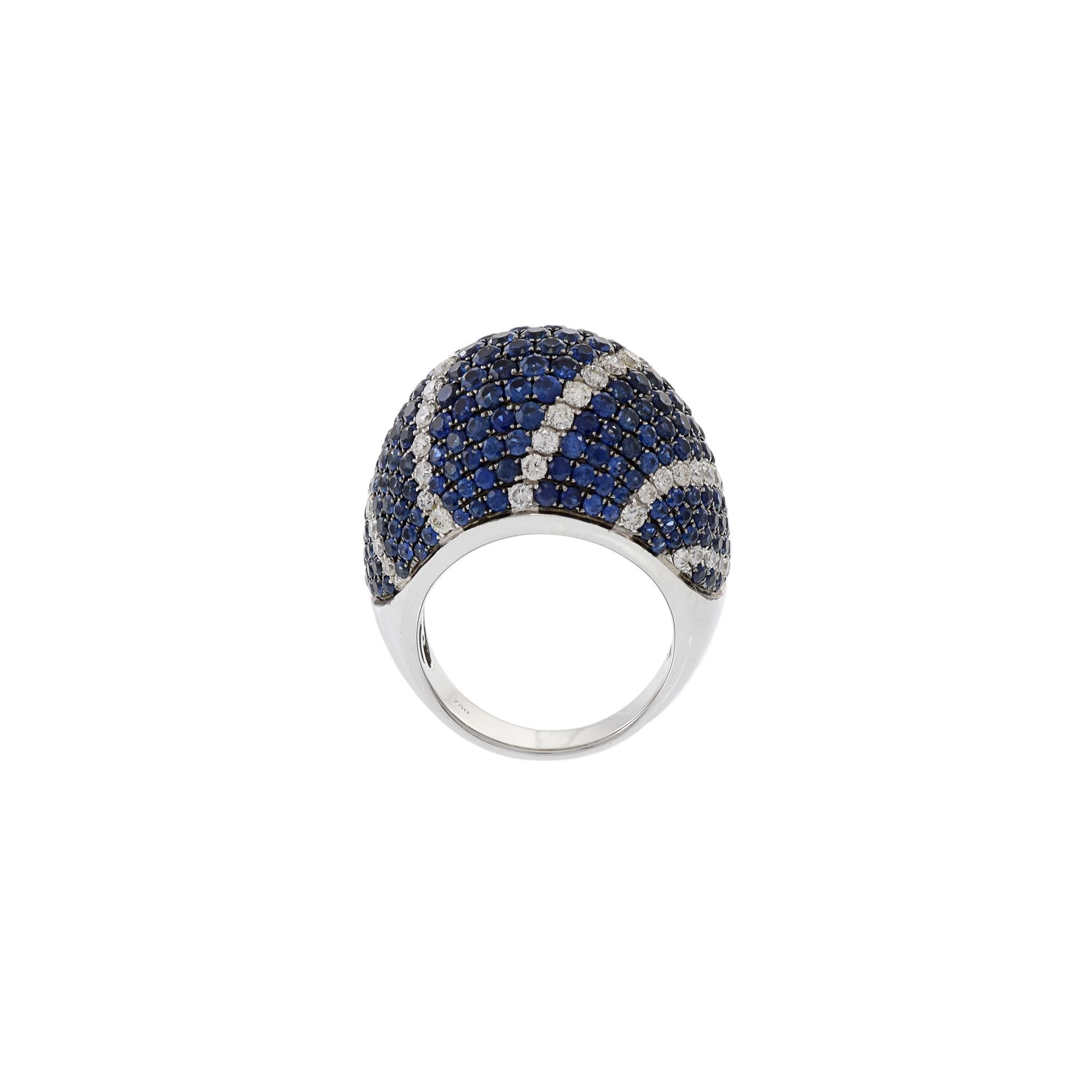 Women's or Men's 18KT White Gold Blue Sapphire And Diamond Dome Ring For Sale