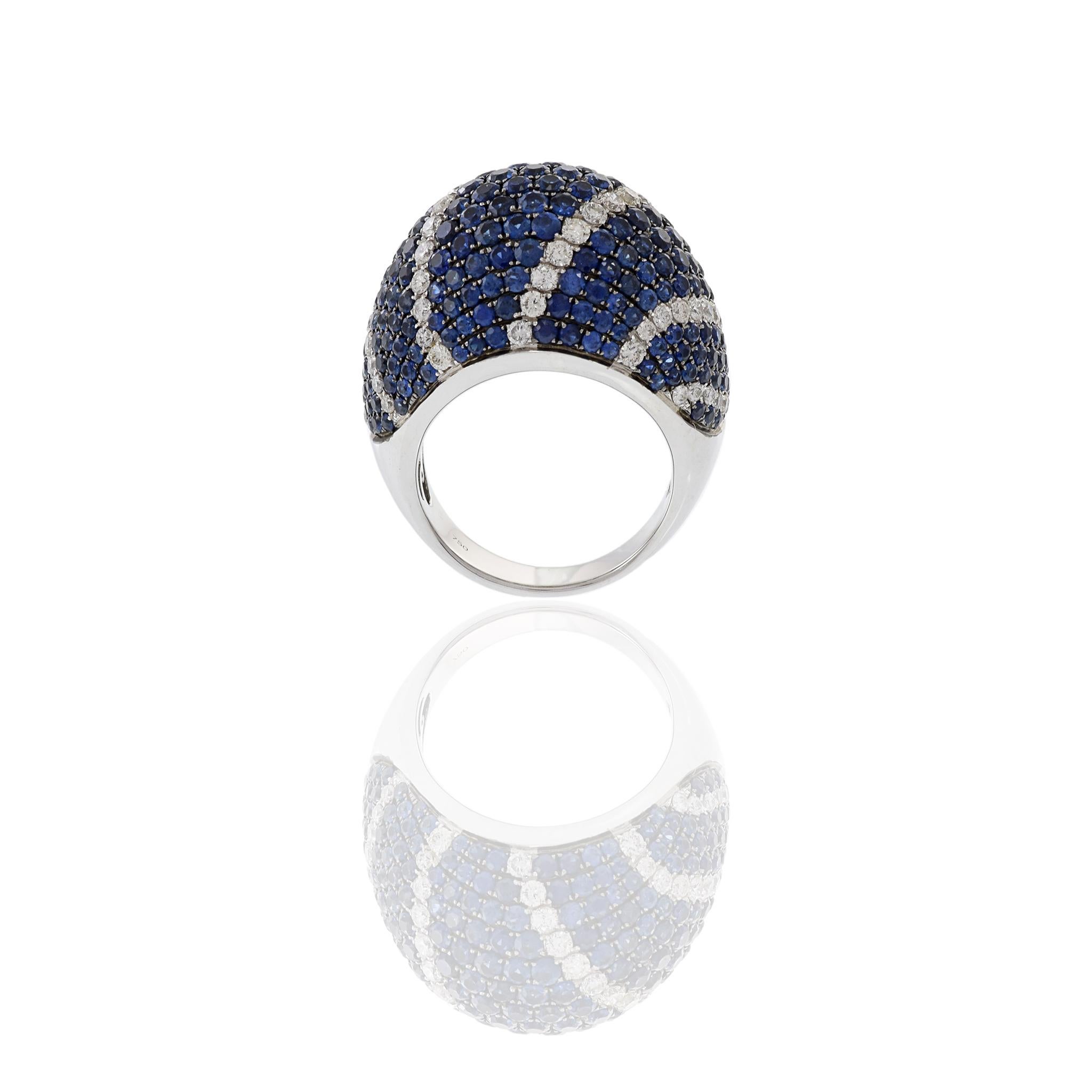 18KT White Gold Blue Sapphire And Diamond Dome Ring For Sale 1
