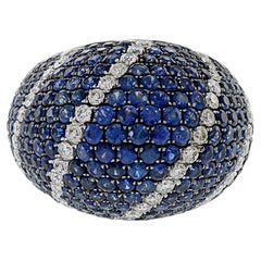 18KT White Gold Blue Sapphire And Diamond Dome Ring