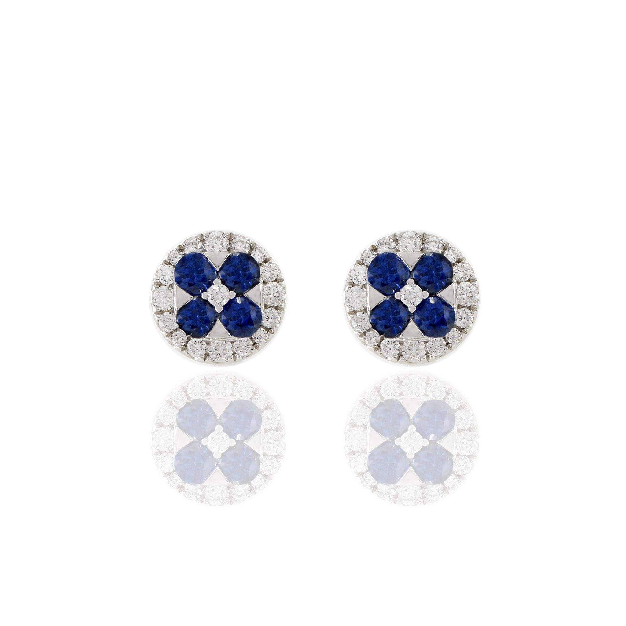 Modern 18KT White Gold Blue Sapphire And Diamond Earrings For Sale