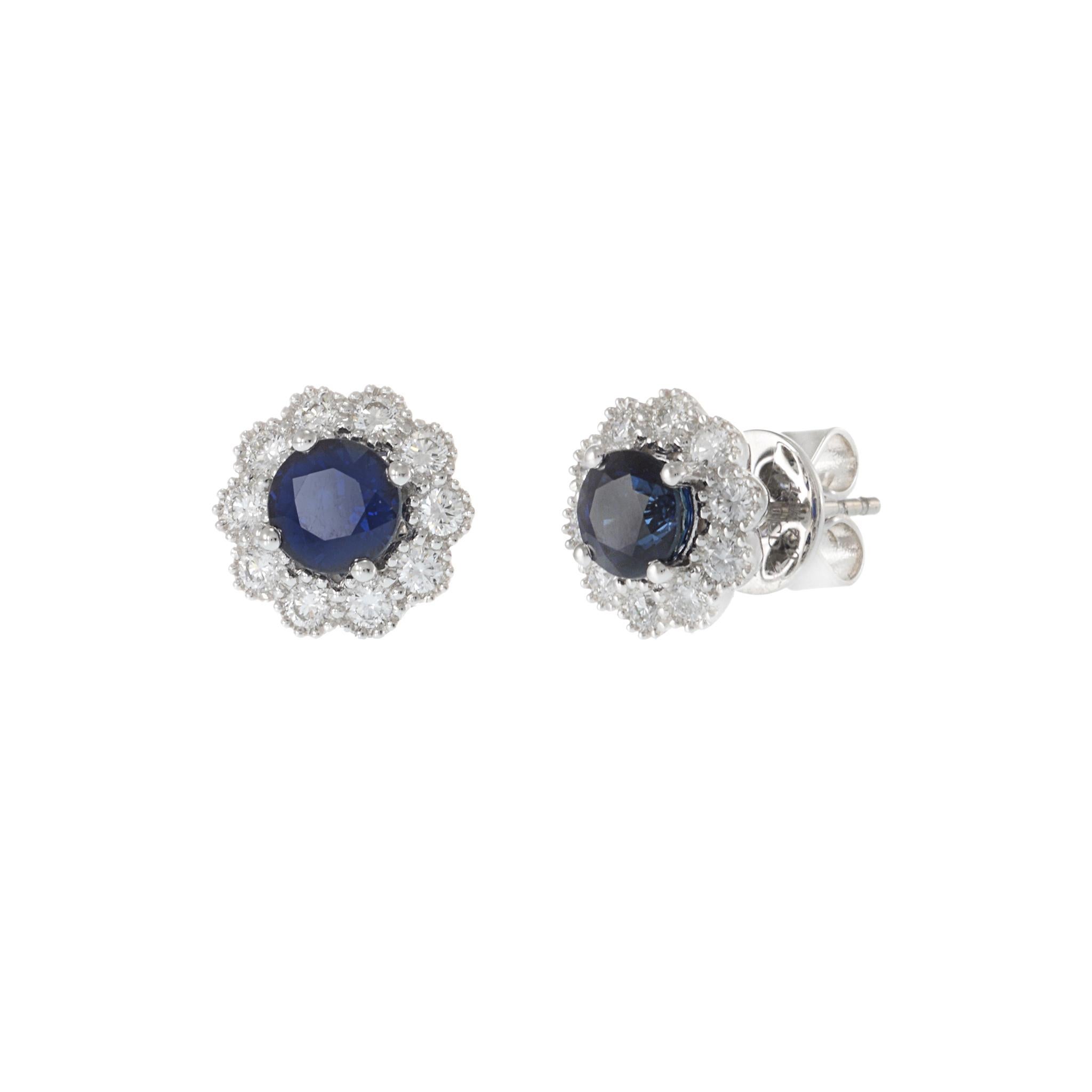 Modern 18KT White Gold Blue Sapphire and Diamond Earrings For Sale