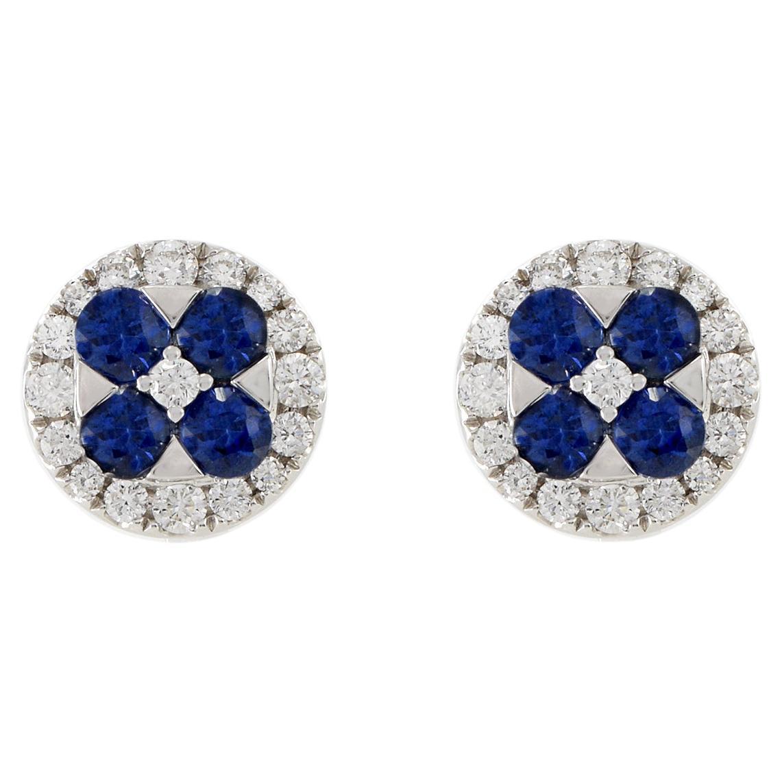 Pendientes de Zafiro Azul y Diamante de Oro Blanco de 18 KT