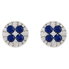 Pendientes de Zafiro Azul y Diamante de Oro Blanco de 18 KT