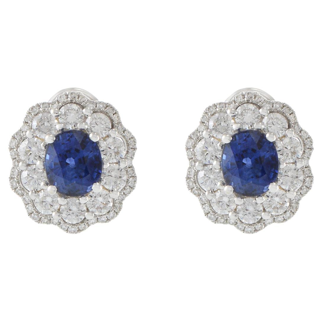 18KT White Gold Blue Sapphire And Diamond Earrings