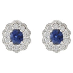18KT White Gold Blue Sapphire And Diamond Earrings