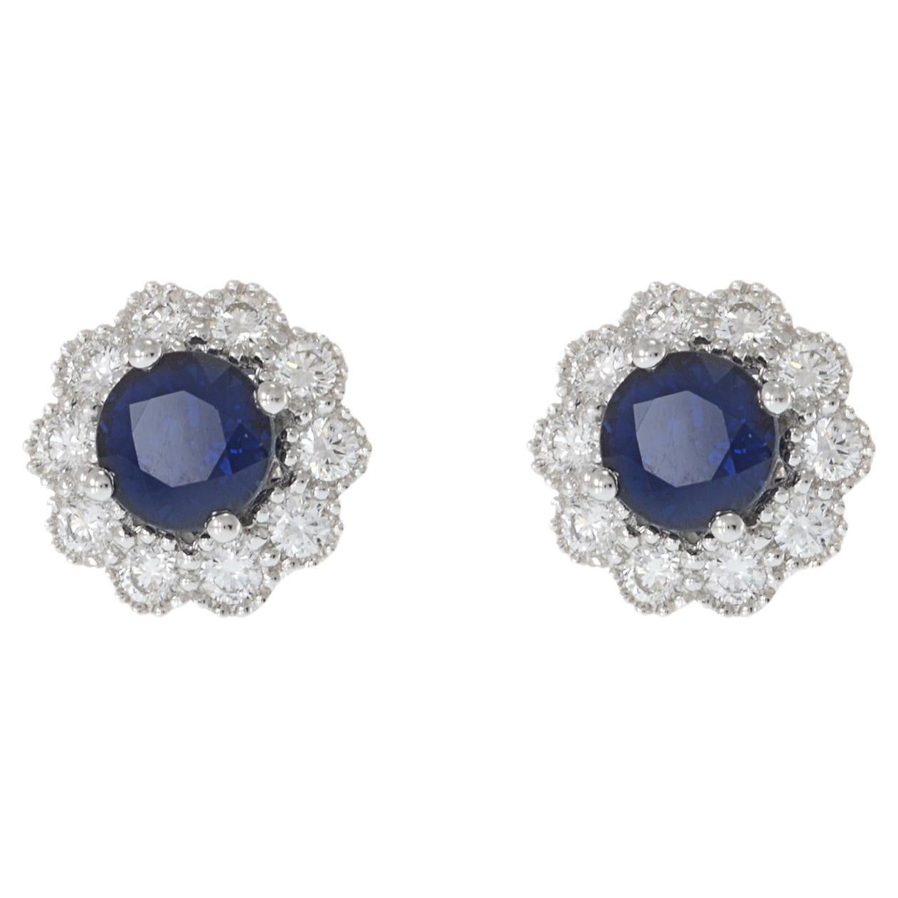 Pendientes de Zafiro Azul y Diamante de Oro Blanco de 18 KT