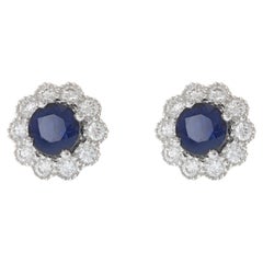 Pendientes de Zafiro Azul y Diamante de Oro Blanco de 18 KT