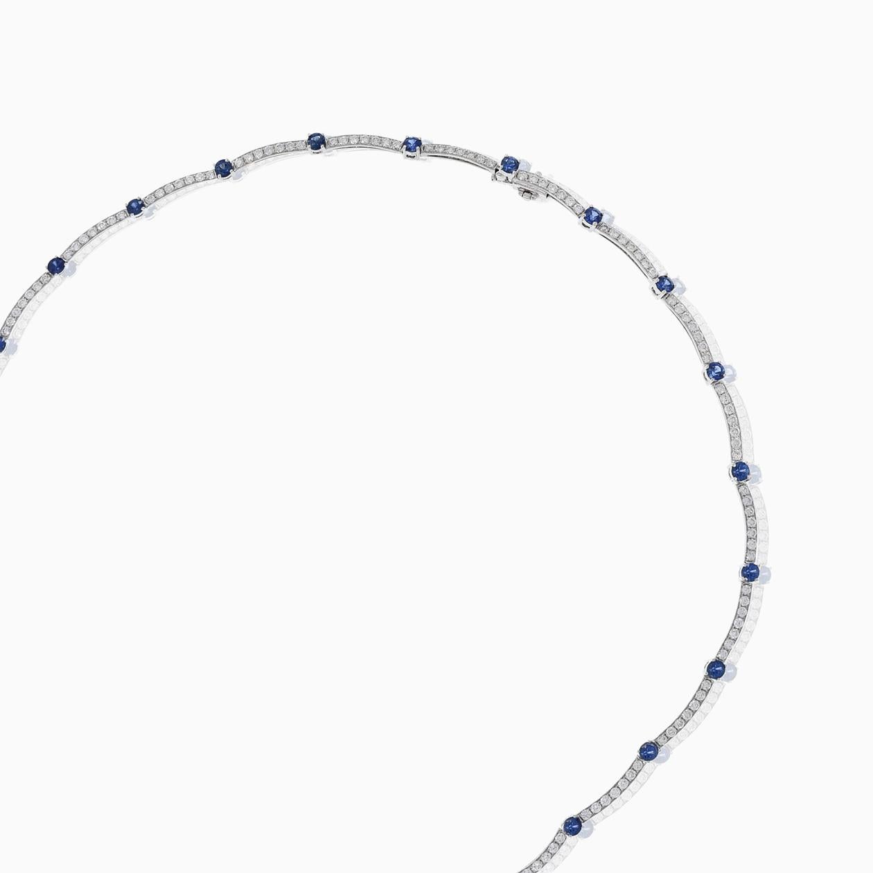Pear Cut 18KT White Gold Blue Sapphire And Diamond Necklace For Sale