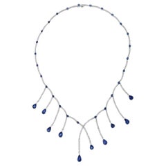 18KT White Gold Blue Sapphire And Diamond Necklace
