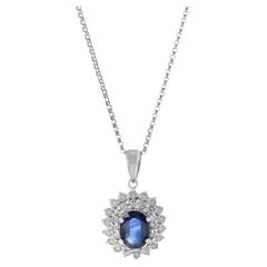 18KT White Gold Blue Sapphire And Diamond Pendant Necklace