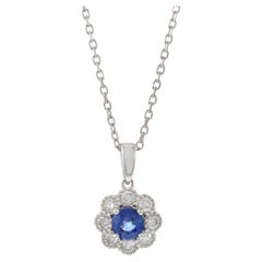 18KT White Gold Blue Sapphire and Diamond Pendant Necklace
