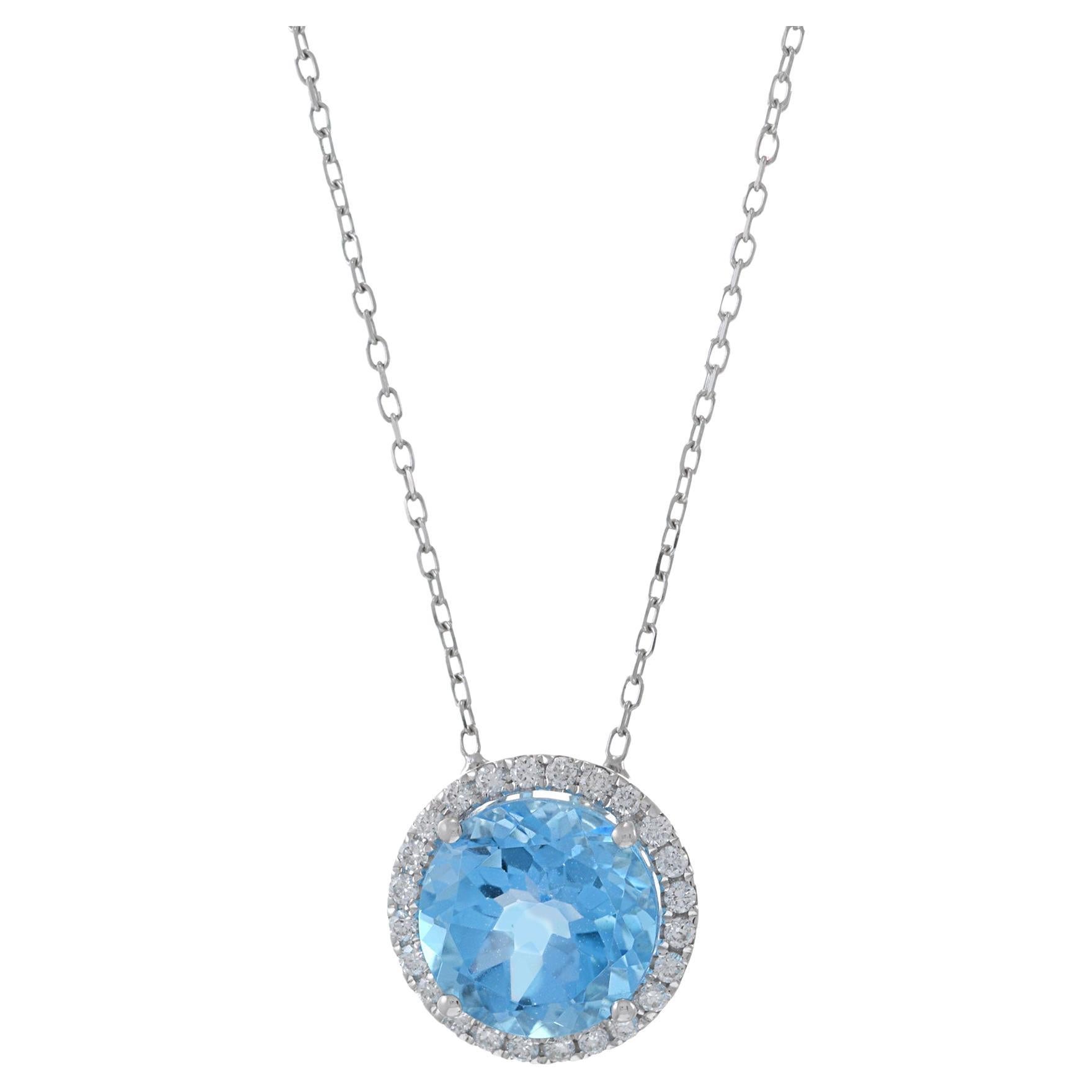 18KT White Gold Blue Topaz And Diamond Necklace