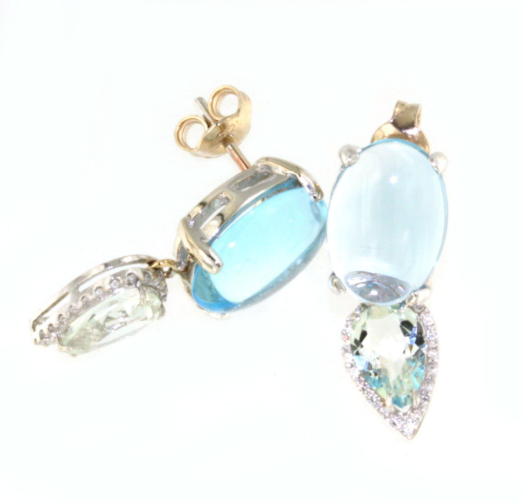 18kt  Or blanc Topaze bleue Diamants blancs Prasiolite Boucles d'oreilles Modernity Timeless  Unisexe en vente