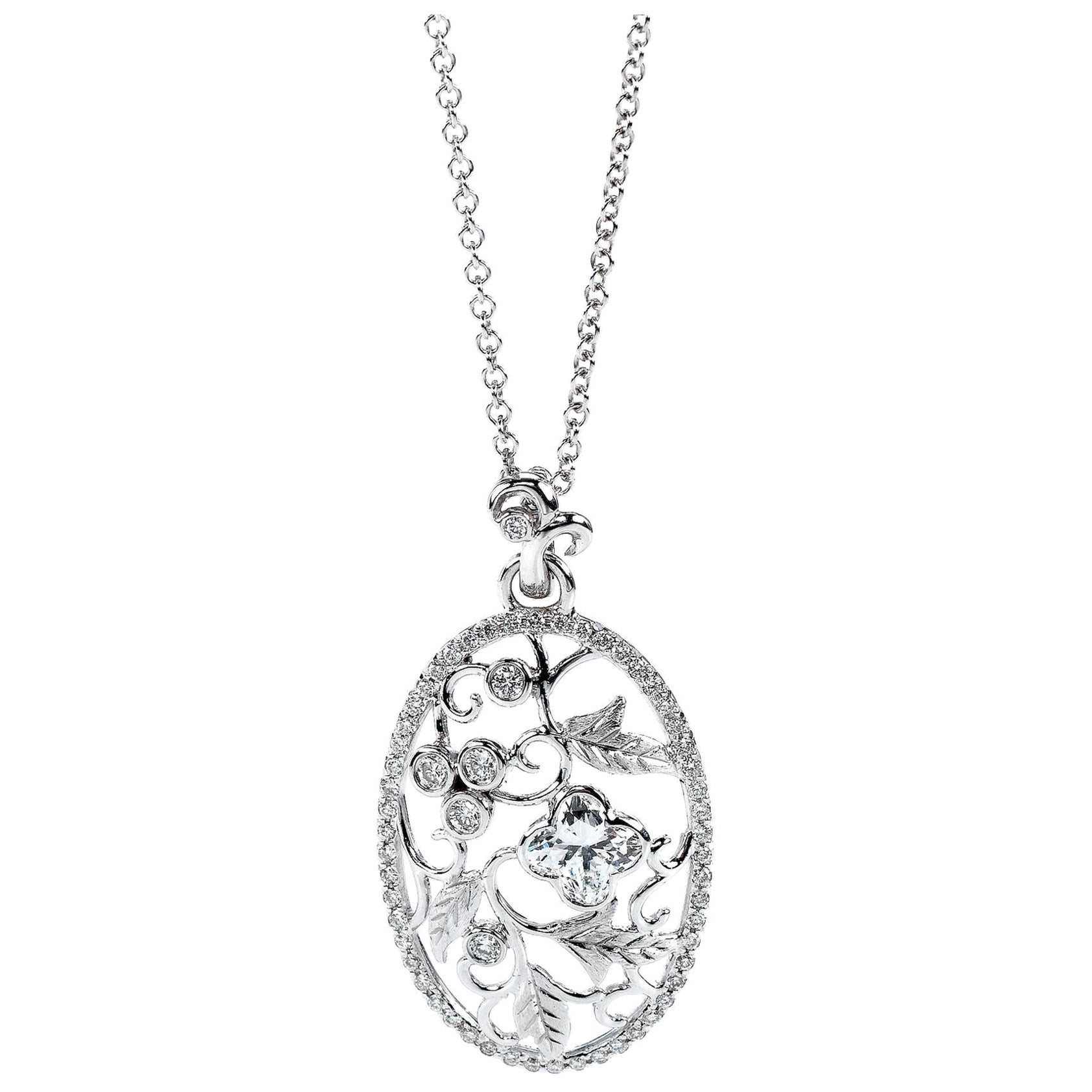 18KT Weißgold Bouquet Bow Diamond Flower Anhänger 0,30 Ct Total