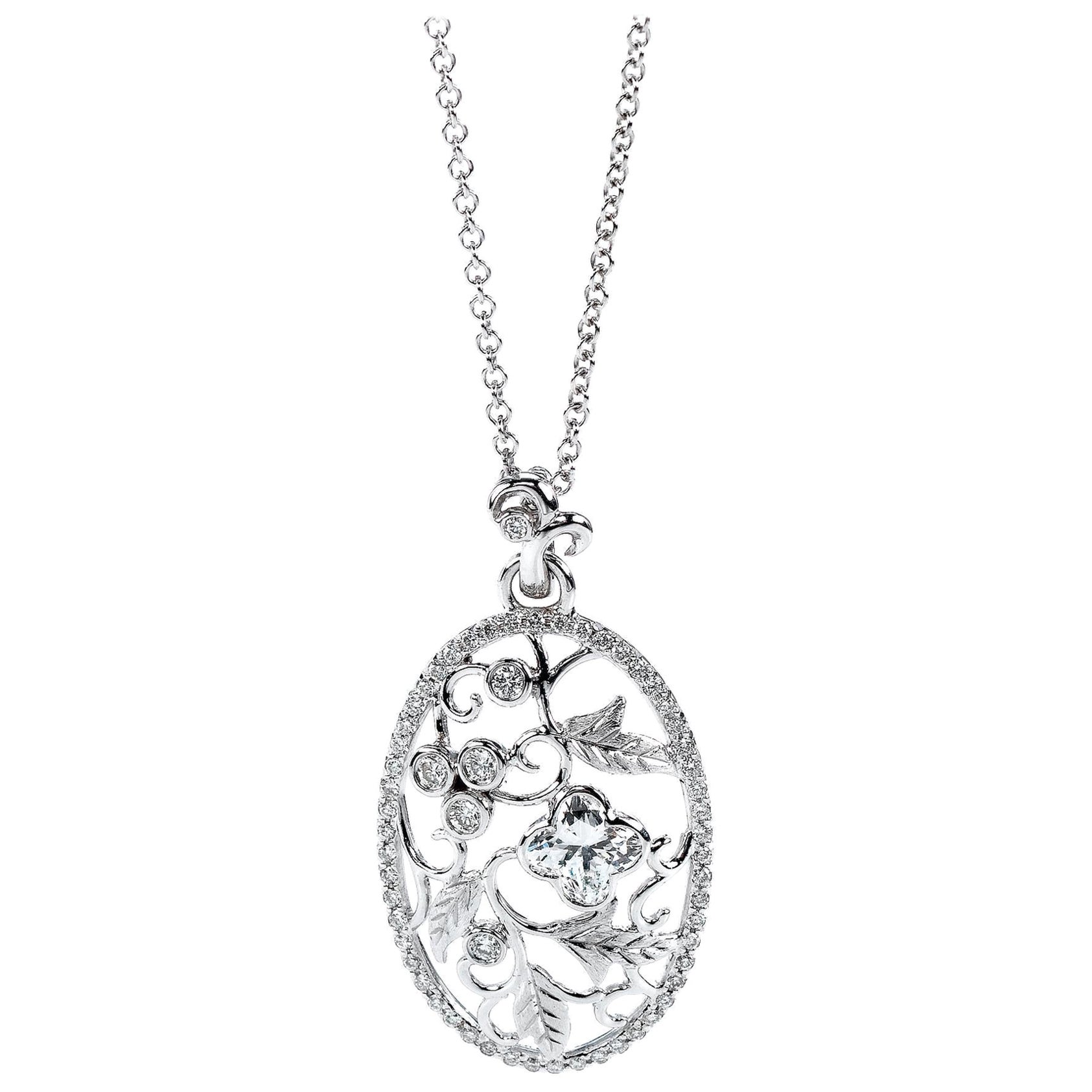 18KT Weißgold Bouquet Bow Diamond Flower Anhänger 0,87 Ct Total