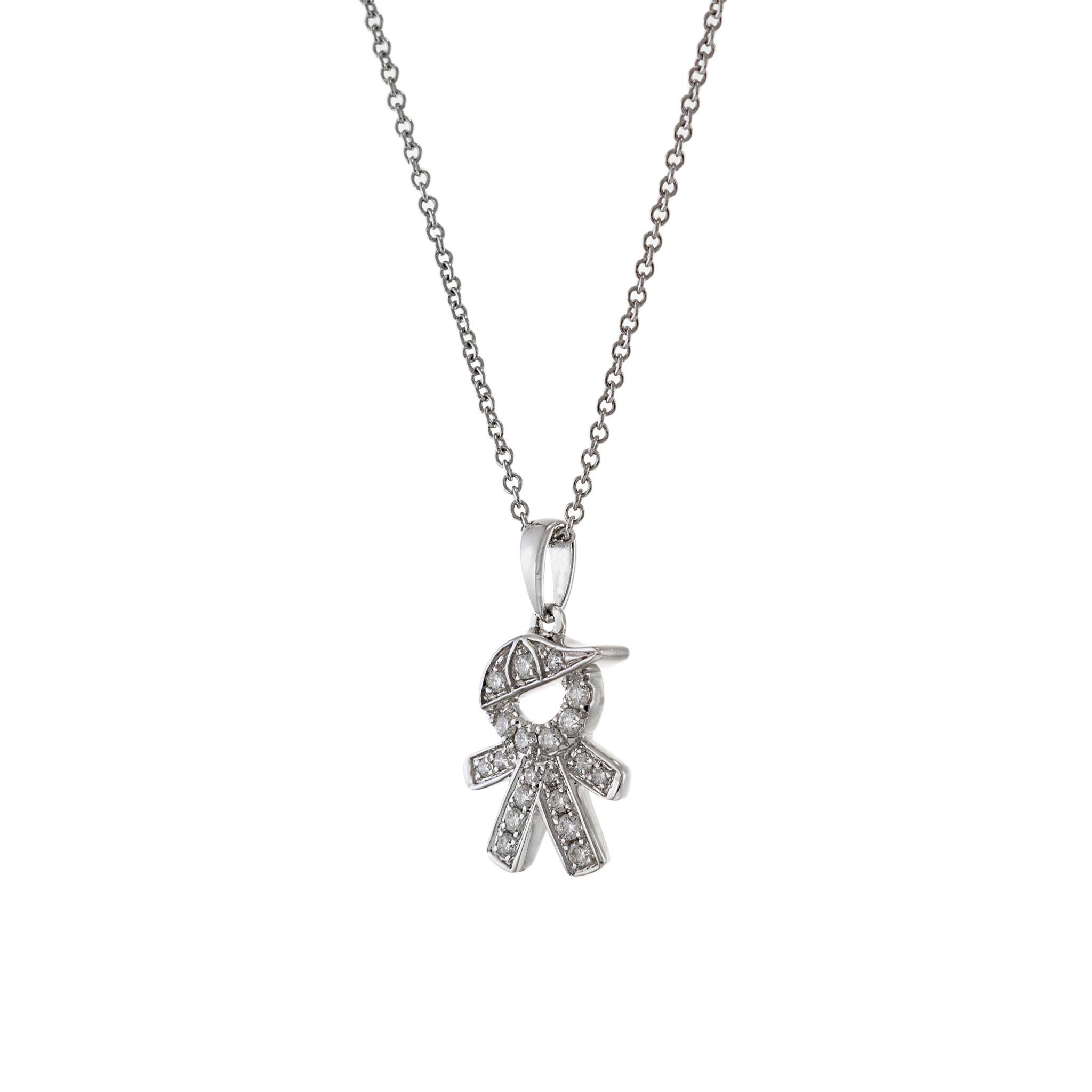 Moderno Ciondolo con charm in oro bianco 18KT Ragazzo con cappuccio di diamanti in vendita