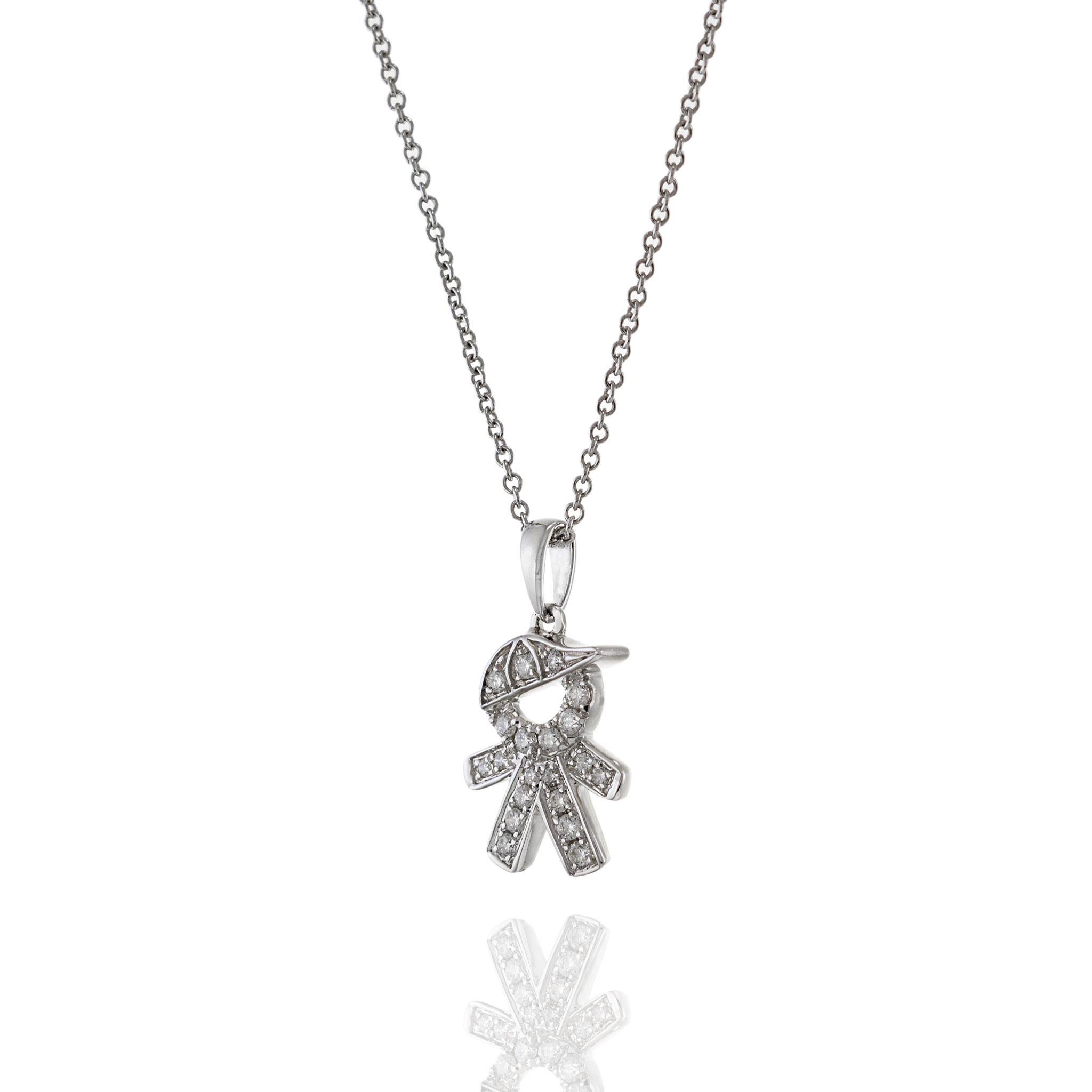 Taglio rotondo Ciondolo con charm in oro bianco 18KT Ragazzo con cappuccio di diamanti in vendita