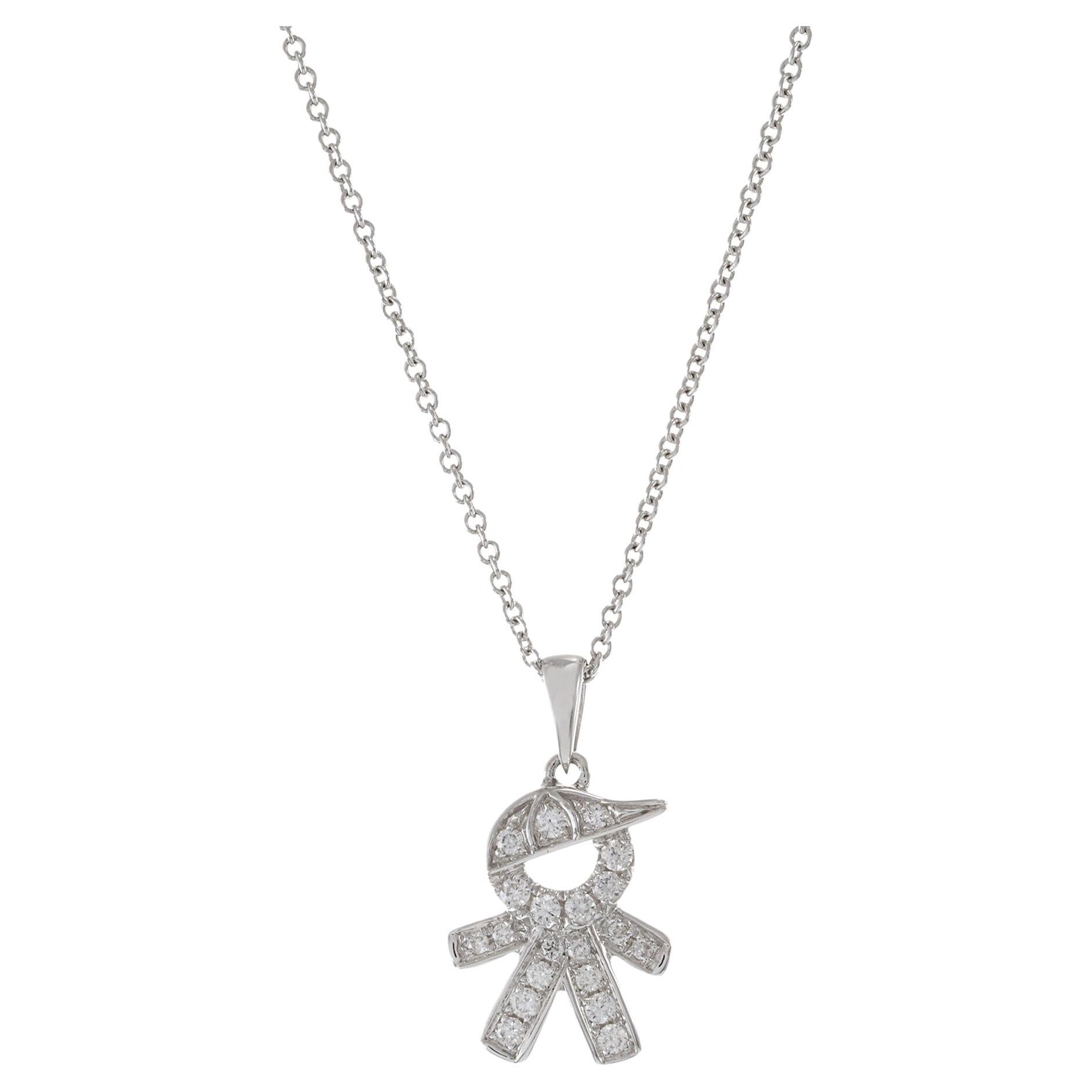 18KT White Gold Boy With Cap Diamond Charm Pendant