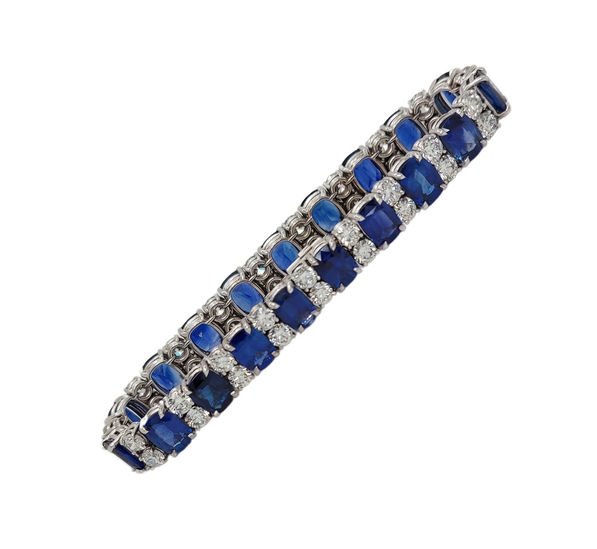 Magnificent Bracelet with sapphires and diamonds ( Can be bought as a set with a gorgeous necklace and earrings)

Sapphires: 19 Vivid blue Ceylon/Madagscar sapphires, together 27.33 ct in total.  Variety of corundum of natural origin, some