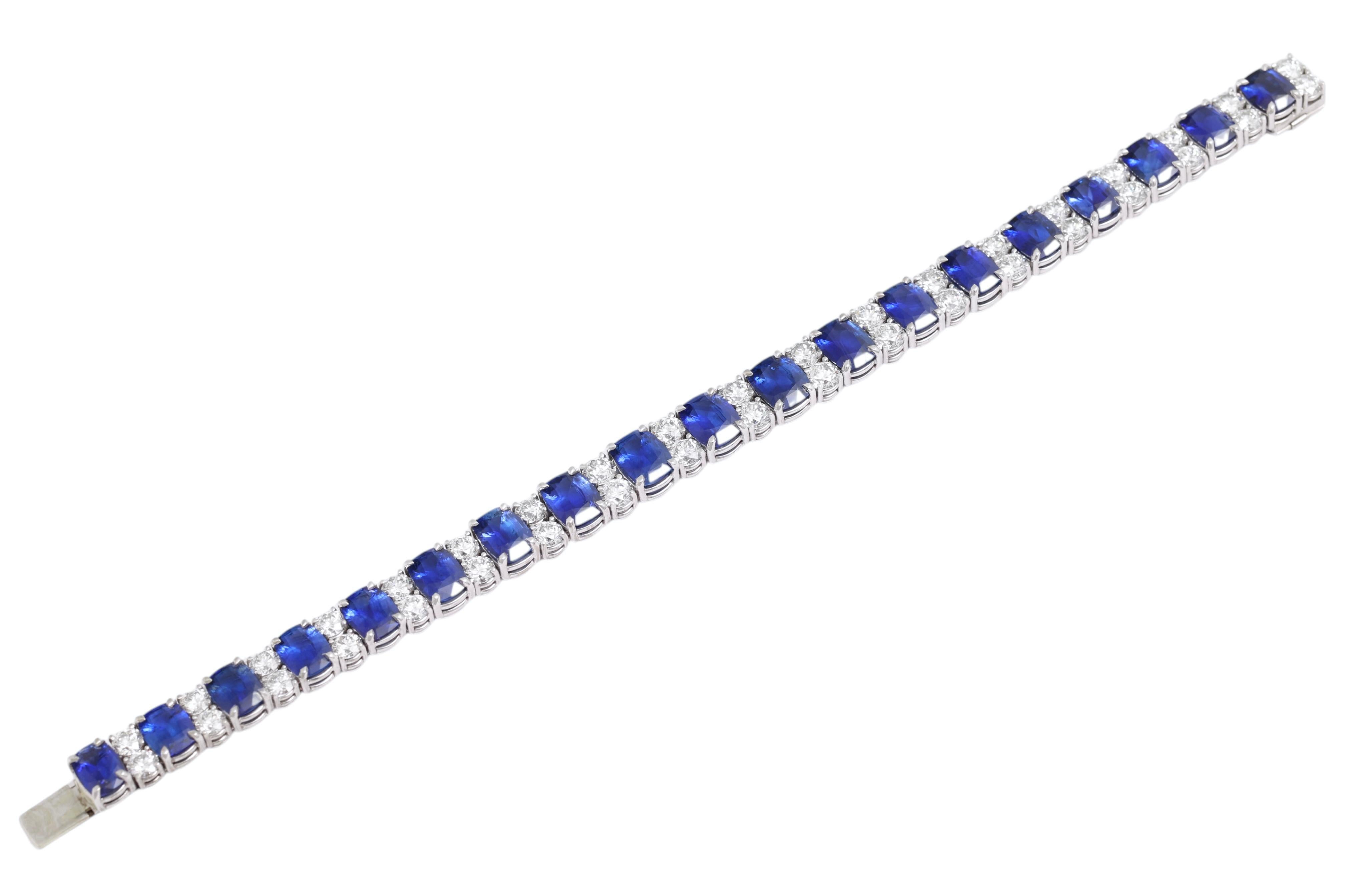 Magnificent Bracelet with sapphires and diamonds ( Can be bought as a set with a gorgeous necklace and earrings)

Sapphires: 19 Vivid blue Ceylon/Madagscar sapphires, together 27.33 ct in total.  Variety of corundum of natural origin, some