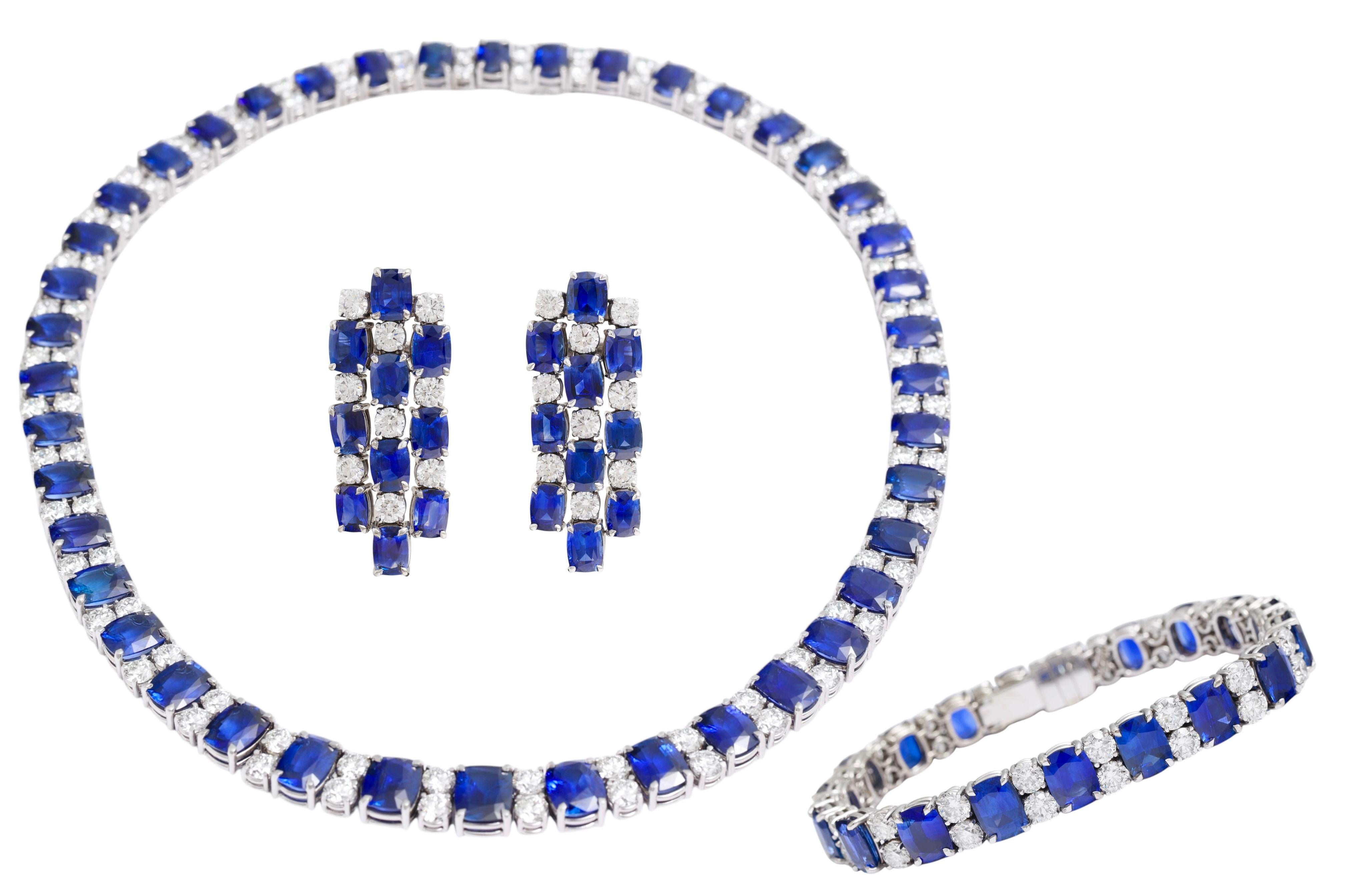 18kt White Gold Bracelet  27.33ct Sapphires, 9ct Diamonds, CGL Certificated In New Condition For Sale In Antwerp, BE