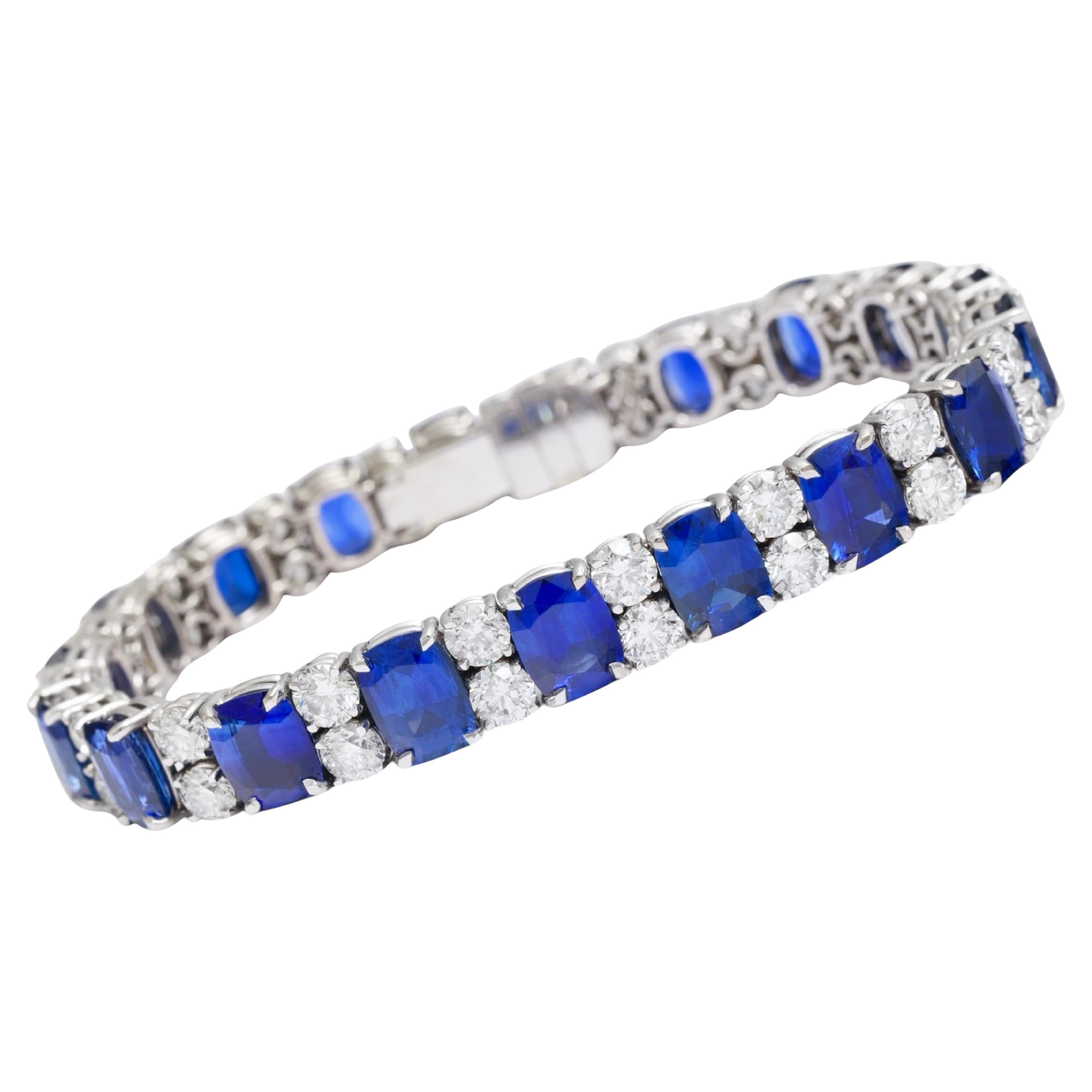 18kt White Gold Bracelet  27.33ct Sapphires, 9ct Diamonds, CGL Certificated For Sale