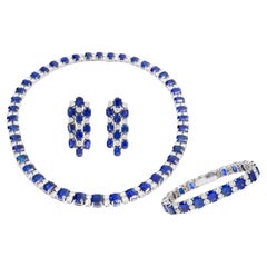 18kt White Gold Bracelet Set Necklace Earring Sapphire Diamonds  CGL Certified